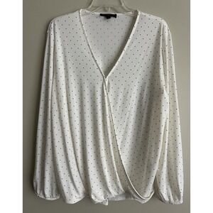 BANANA REPUBLIC Cream Blouse W/Black Dots;‎ Size Large